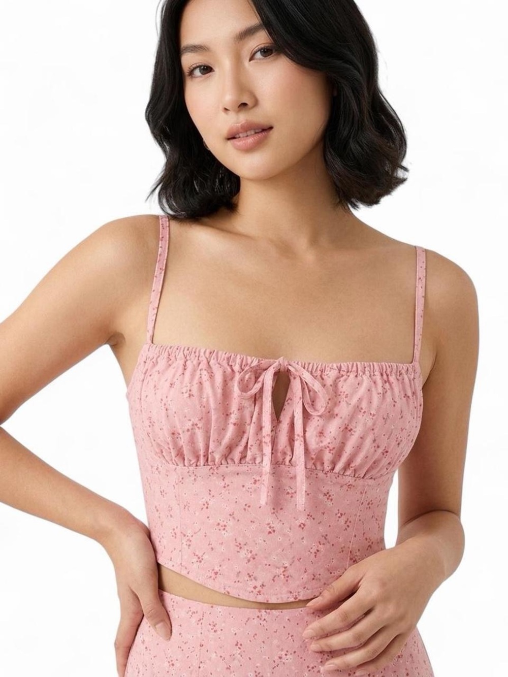 Aeropostale Pink Floral Tie Front Crop Top Size M Coquette Cottagecore